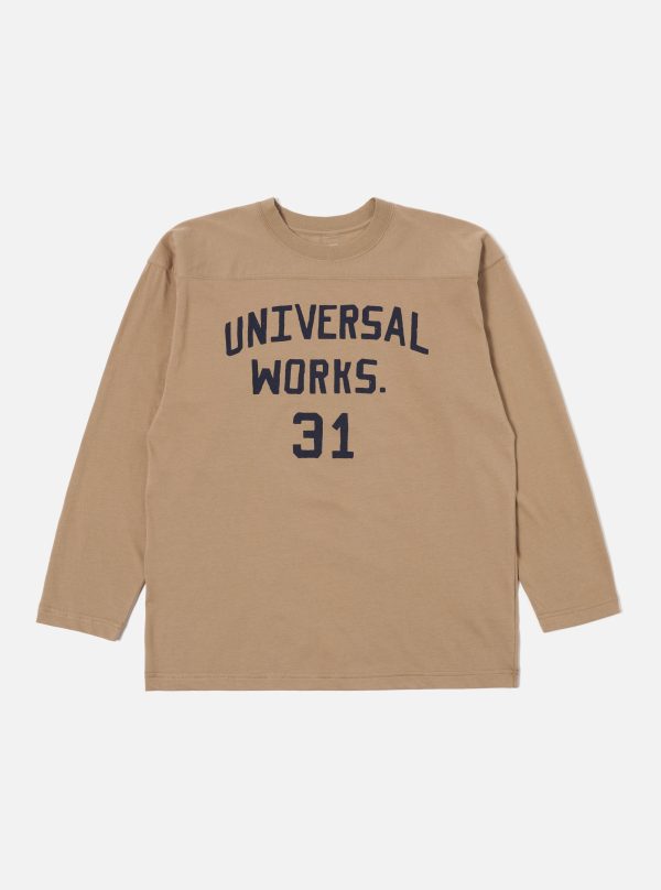 Universal Works Football T Shirt in Sand Single Jersey UW31 For Cheap