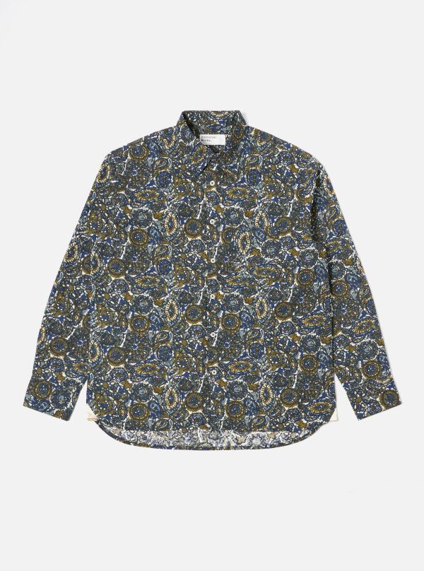 Universal Works Lazy Day Shirt in Navy Artist Print Cotton Online Sale