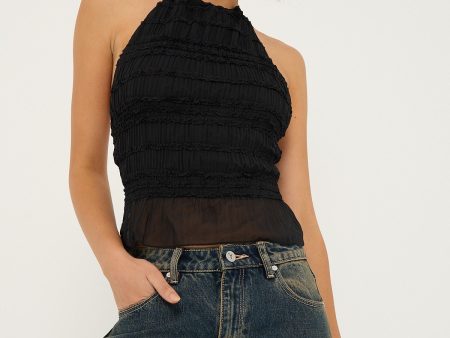 Luck & Trouble Marisole Halter Gathered Tie Top Black Online Sale