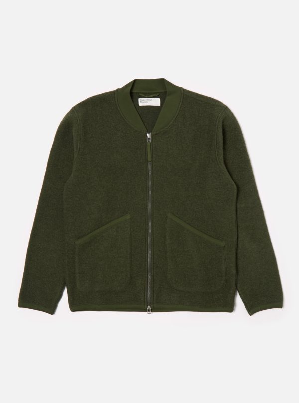 Universal Works Zip Bomber in Olive Wool Fleece Sale