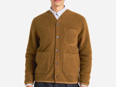 Universal Works Cardigan in Mustard Wool Fleece For Sale