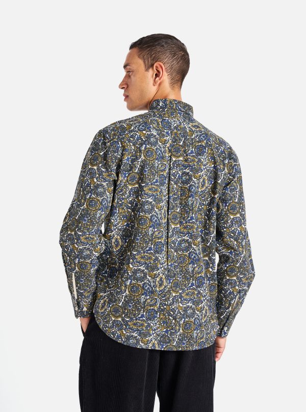 Universal Works Lazy Day Shirt in Navy Artist Print Cotton Online Sale