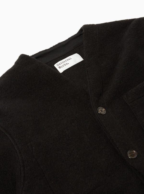 Universal Works Cardigan in Black Wool Fleece Fashion