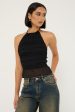 Luck & Trouble Marisole Halter Gathered Tie Top Black Online Sale