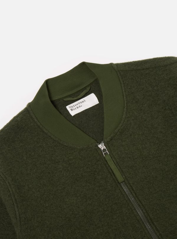 Universal Works Zip Bomber in Olive Wool Fleece Sale