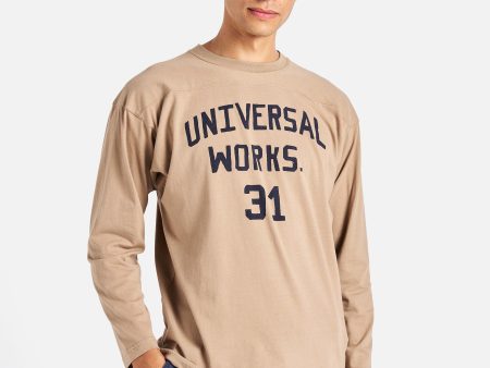 Universal Works Football T Shirt in Sand Single Jersey UW31 For Cheap