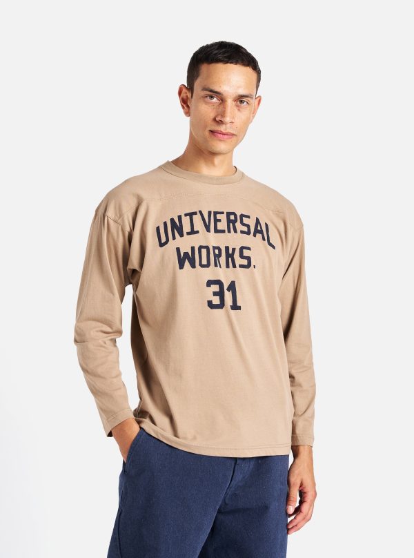 Universal Works Football T Shirt in Sand Single Jersey UW31 For Cheap