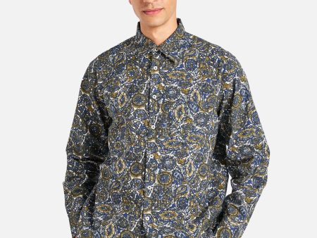 Universal Works Lazy Day Shirt in Navy Artist Print Cotton Online Sale