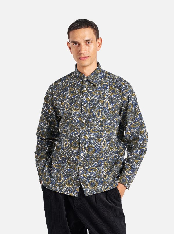 Universal Works Lazy Day Shirt in Navy Artist Print Cotton Online Sale