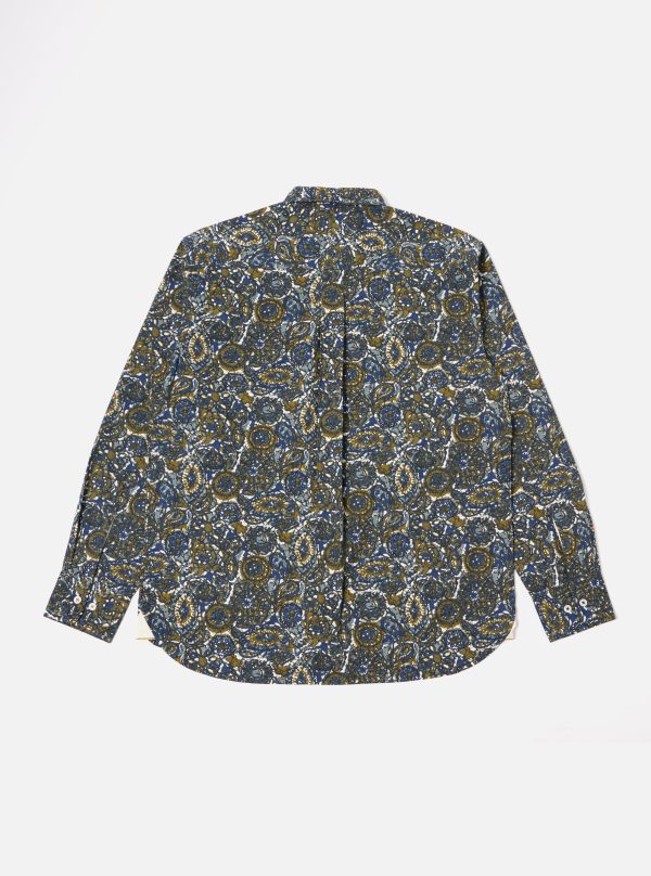 Universal Works Lazy Day Shirt in Navy Artist Print Cotton Online Sale