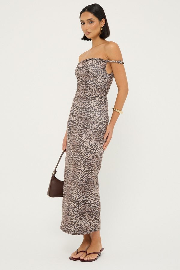 Luck & Trouble Sabine Twist Off Shoulder Midi Dress Leopard For Cheap