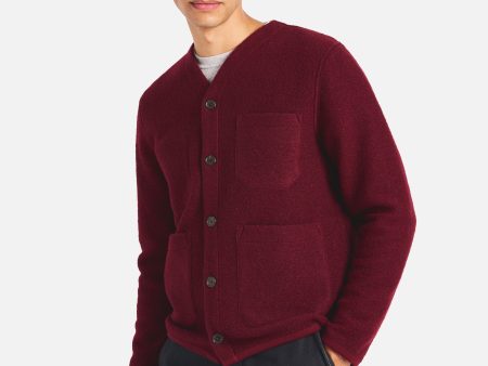 Universal Works Cardigan in Deep Red Wool Fleece Fashion