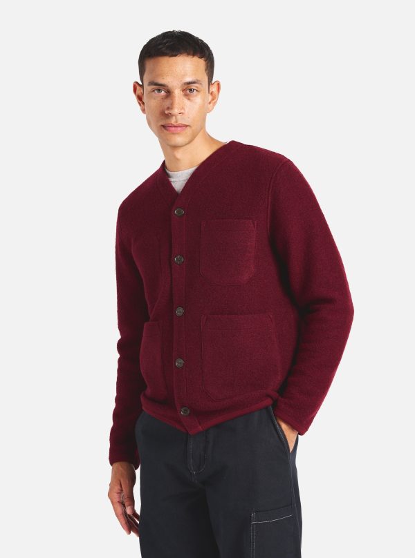 Universal Works Cardigan in Deep Red Wool Fleece Fashion