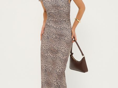 Luck & Trouble Sabine Twist Off Shoulder Midi Dress Leopard For Cheap