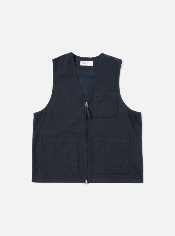 Universal Works Operators Gilet in Navy Upcycled Italian Tweed Sale