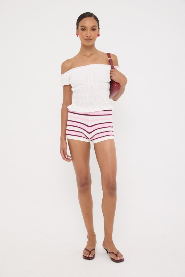 Perfect Stranger Merlo Crochet Mini Short Pink Stripe Fashion