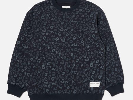 Universal Works Loose Sweatshirt in Navy Leopard Brush Back For Cheap