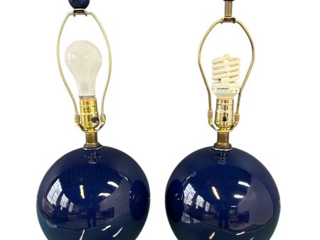 Pair or Mar-Kel Lighting Spherical Blue Glazed Ceramic Lamps Mid Century Online Sale