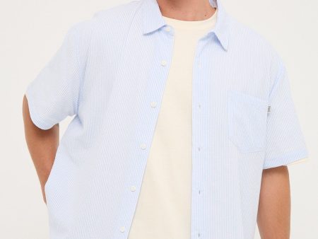 Sdouble Seersucker Summer SS Shirt White Blue Stripe For Cheap