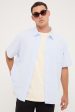 Sdouble Seersucker Summer SS Shirt White Blue Stripe For Cheap