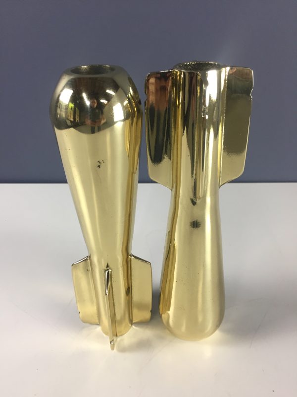 Brassed Pair of WWll Era Mortar Shell Paperweights or Bookends Mid Century Discount