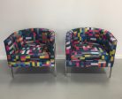 Harvey Probber Style Pair of Club Chairs in Chrome and Knoll Fabric on Sale