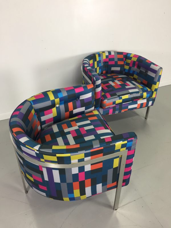 Harvey Probber Style Pair of Club Chairs in Chrome and Knoll Fabric on Sale