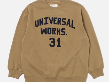 Universal Works Embroidered Sweatshirt in Sand Brush Back Sweat For Sale