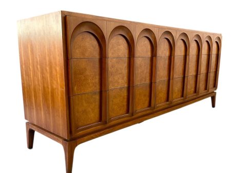 Thomasville Sculptural  Arched  9 Drawer Dresser Walnut, Olive Burl on Sale