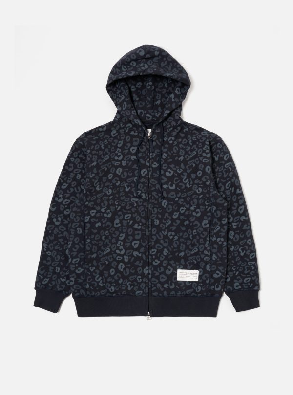 Universal Works New York Hoody in Navy Leopard Brush Back Supply