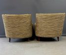 Pair of Mid Century Lounge Chairs with Walnut Legs in Original Beautiful Fabric For Cheap