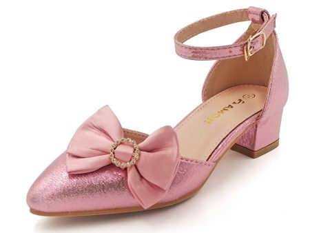 Amoji Girl Bow Dress Shoes Girl High Heels Flower Wedding Shoes KID417 Online Sale