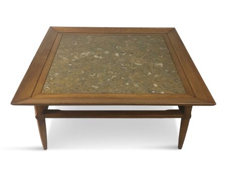 Tomlinson Marble and Pecan Mid Century Coffee Table Hot on Sale