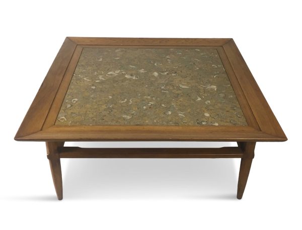 Tomlinson Marble and Pecan Mid Century Coffee Table Hot on Sale