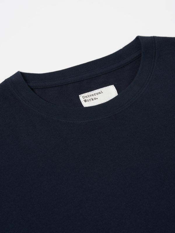 Universal Works XV Tee Shirt in Navy Print Jersey For Sale