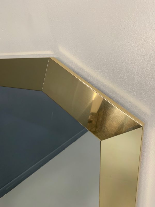 Mid-century Ello 1980s Glam Brass Framed Angular Mirror on Sale