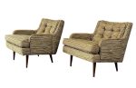 Pair of Mid Century Lounge Chairs with Walnut Legs in Original Beautiful Fabric For Cheap