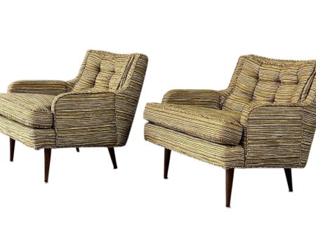 Pair of Mid Century Lounge Chairs with Walnut Legs in Original Beautiful Fabric For Cheap