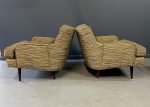 Pair of Mid Century Lounge Chairs with Walnut Legs in Original Beautiful Fabric For Cheap