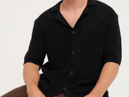 Common Need Crochet Boxy Resort Shirt Black Discount