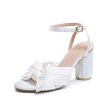 Amoji Women s Satin Block Heeled 3.7 Inch Sandal Bowknot Pleated Ankle Strap for Wedding Party Dressing Dress Shoes 302 Sale