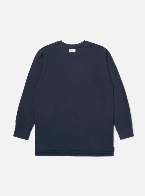 Universal Works L S Tee in Navy Organic Jersey For Discount