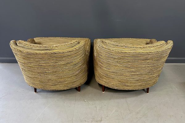 Pair of Mid Century Lounge Chairs with Walnut Legs in Original Beautiful Fabric For Cheap