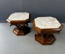 Pair of Hollywood Regency Octagonal Calacatta Marble Side Tables For Sale