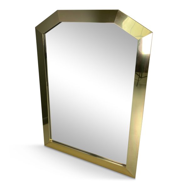 Mid-century Ello 1980s Glam Brass Framed Angular Mirror on Sale