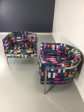 Harvey Probber Style Pair of Club Chairs in Chrome and Knoll Fabric on Sale