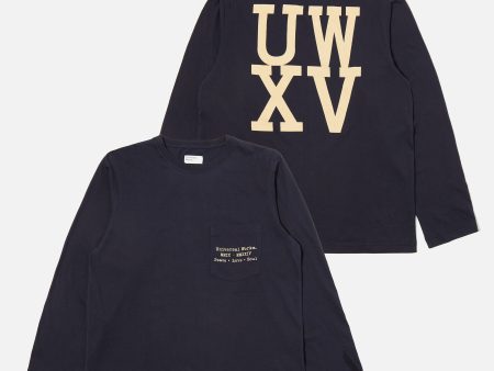 Universal Works XV Tee Shirt in Navy Print Jersey For Sale