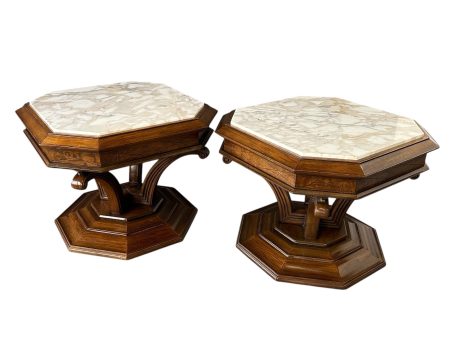 Pair of Hollywood Regency Octagonal Calacatta Marble Side Tables For Sale