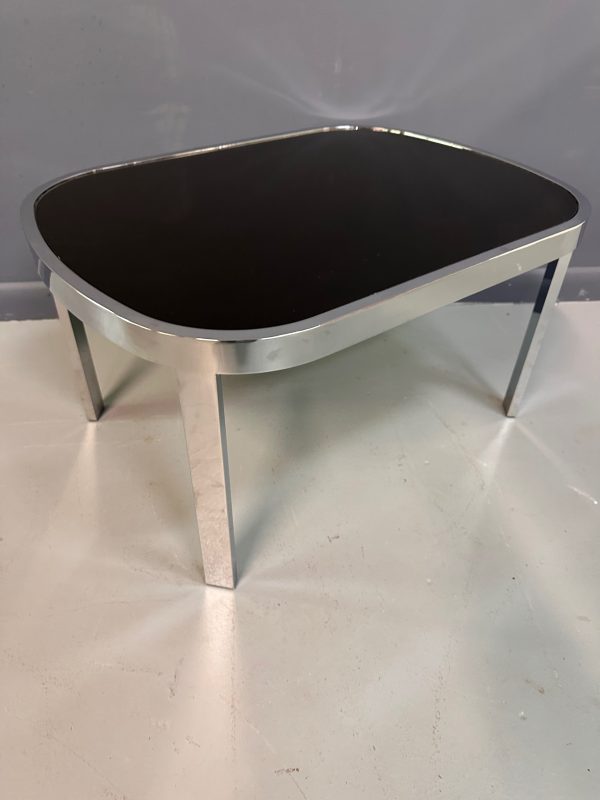 Milo Baughman Black Glass Racetrack Side Table for Design Institute of America Hot on Sale