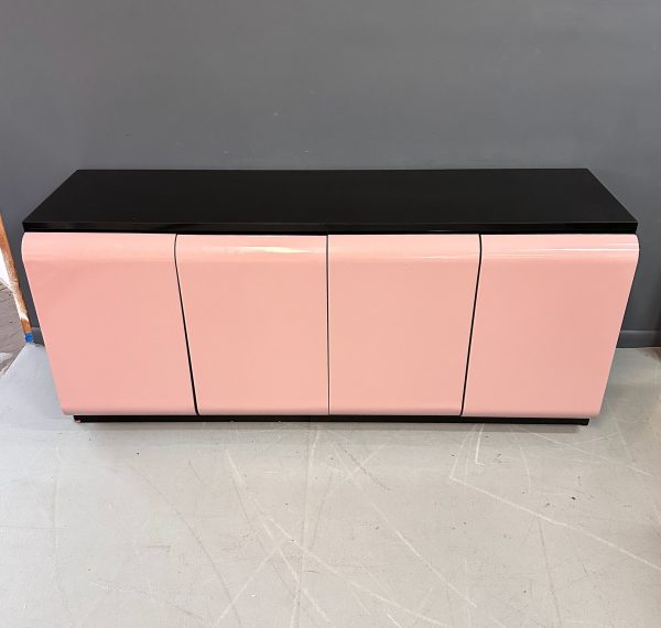 1980s Post Modern Laminate Four Door Credenza in Mauve with One Drawer & Shelves on Sale